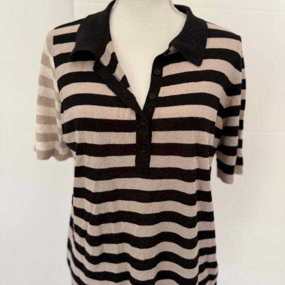 AKRIS Punto Striped Linen Collard Polo Short Sleeve Top - Picture 9 of 10